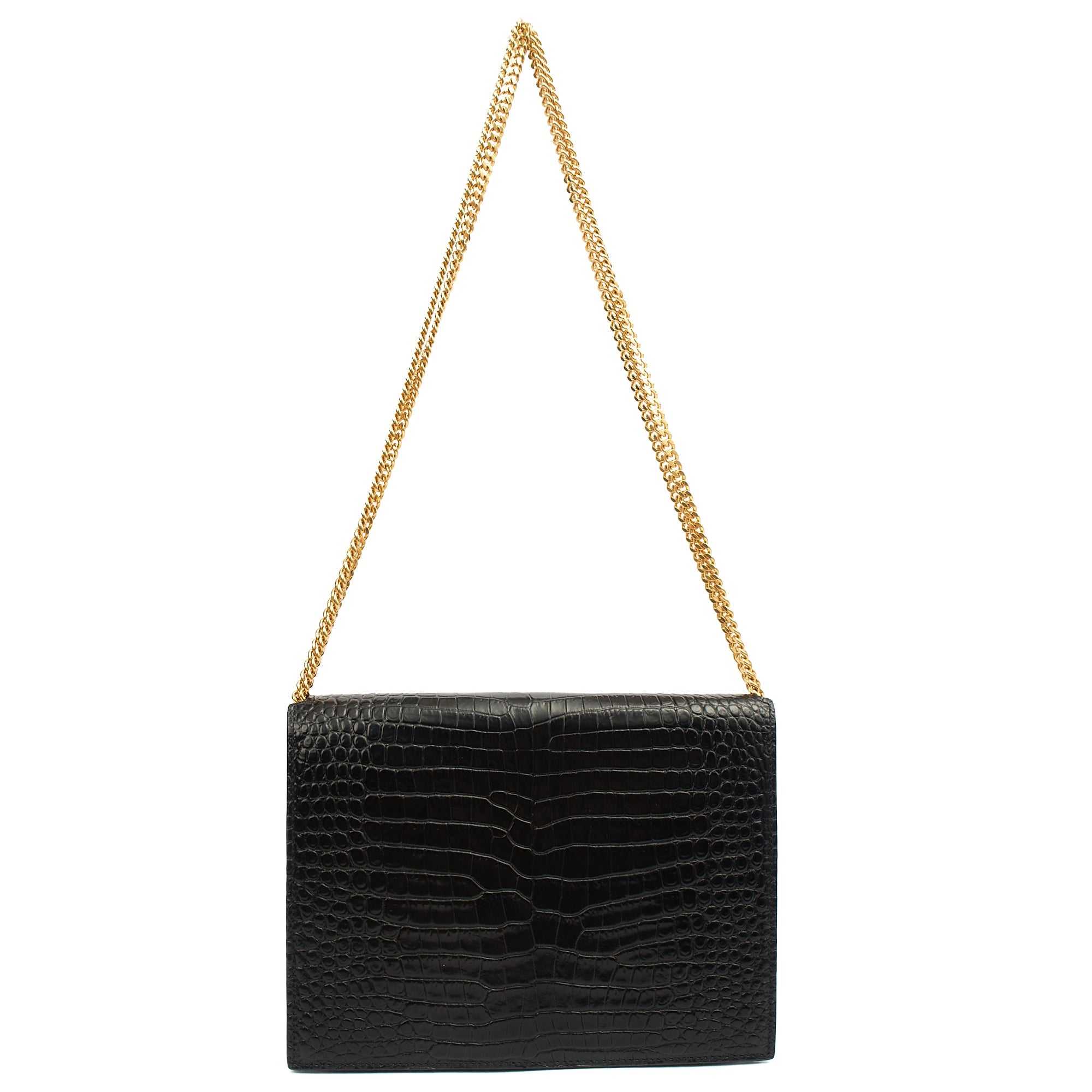 Saint Laurent Shoulder Bag Cassandre Chain Flap Bag in Black, Exotic Effect Leather