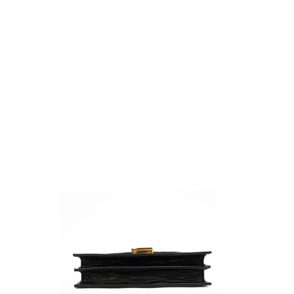 Saint Laurent Shoulder Bag Cassandre Chain Flap Bag in Black, Exotic Effect Leather