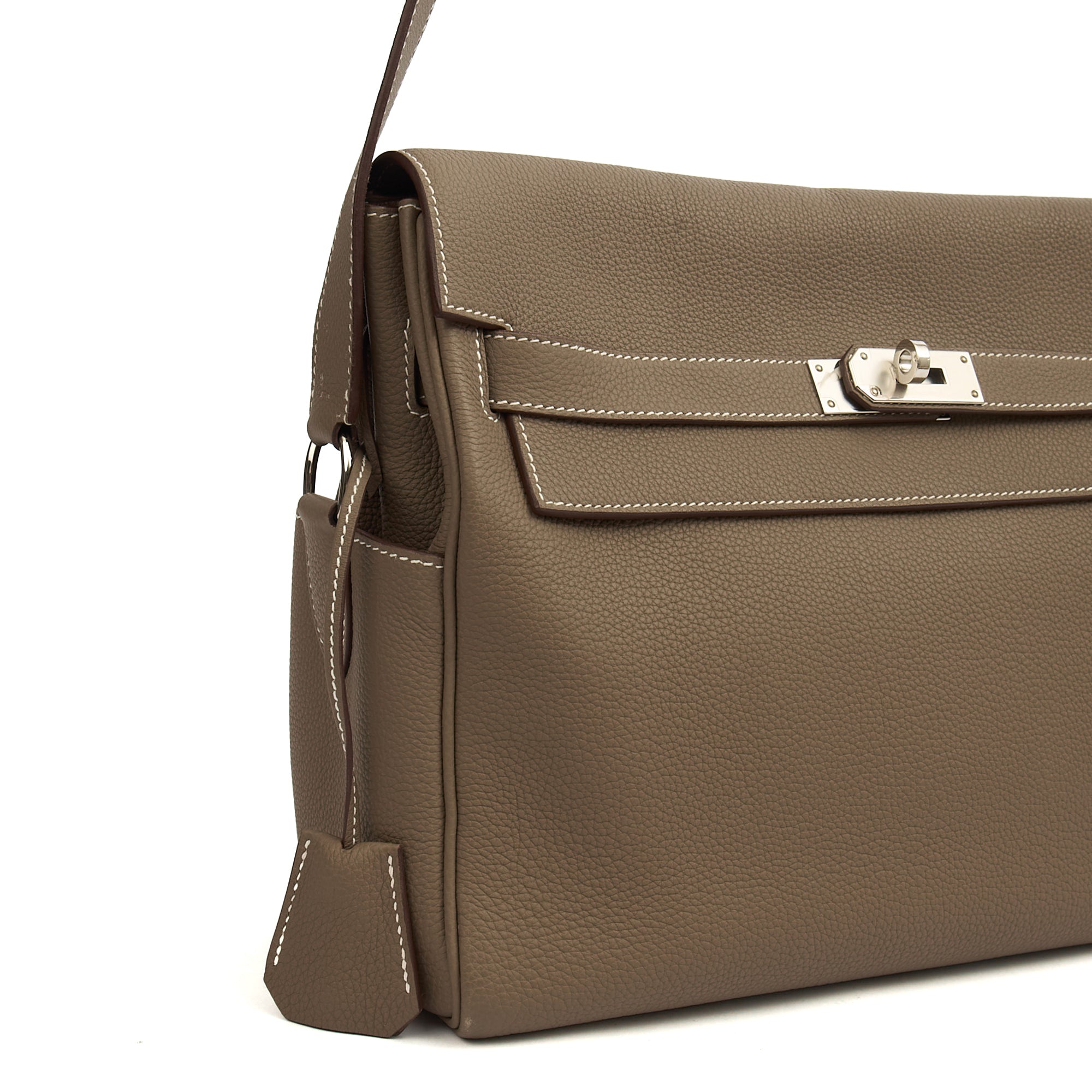 Hermes Cross Body Kelly Messenger in Etoupe, Togo Leather