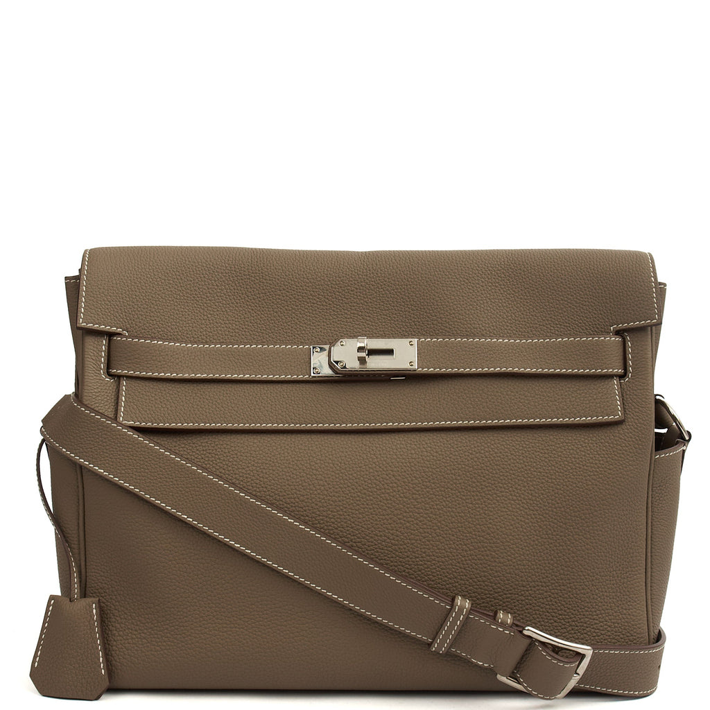 Hermes Cross Body Kelly Messenger in Etoupe, Togo Leather