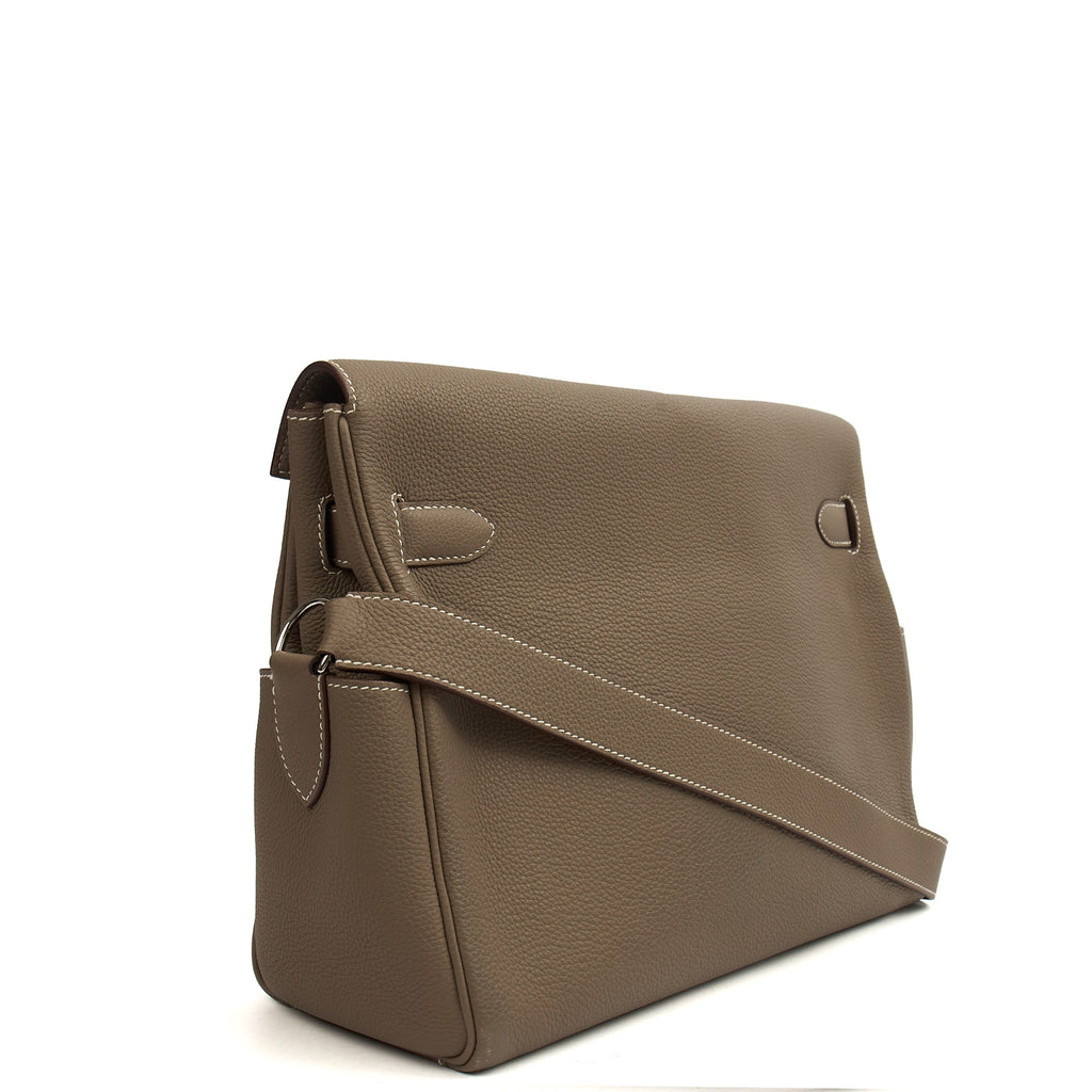 Hermes Cross Body Kelly Messenger in Etoupe, Togo Leather