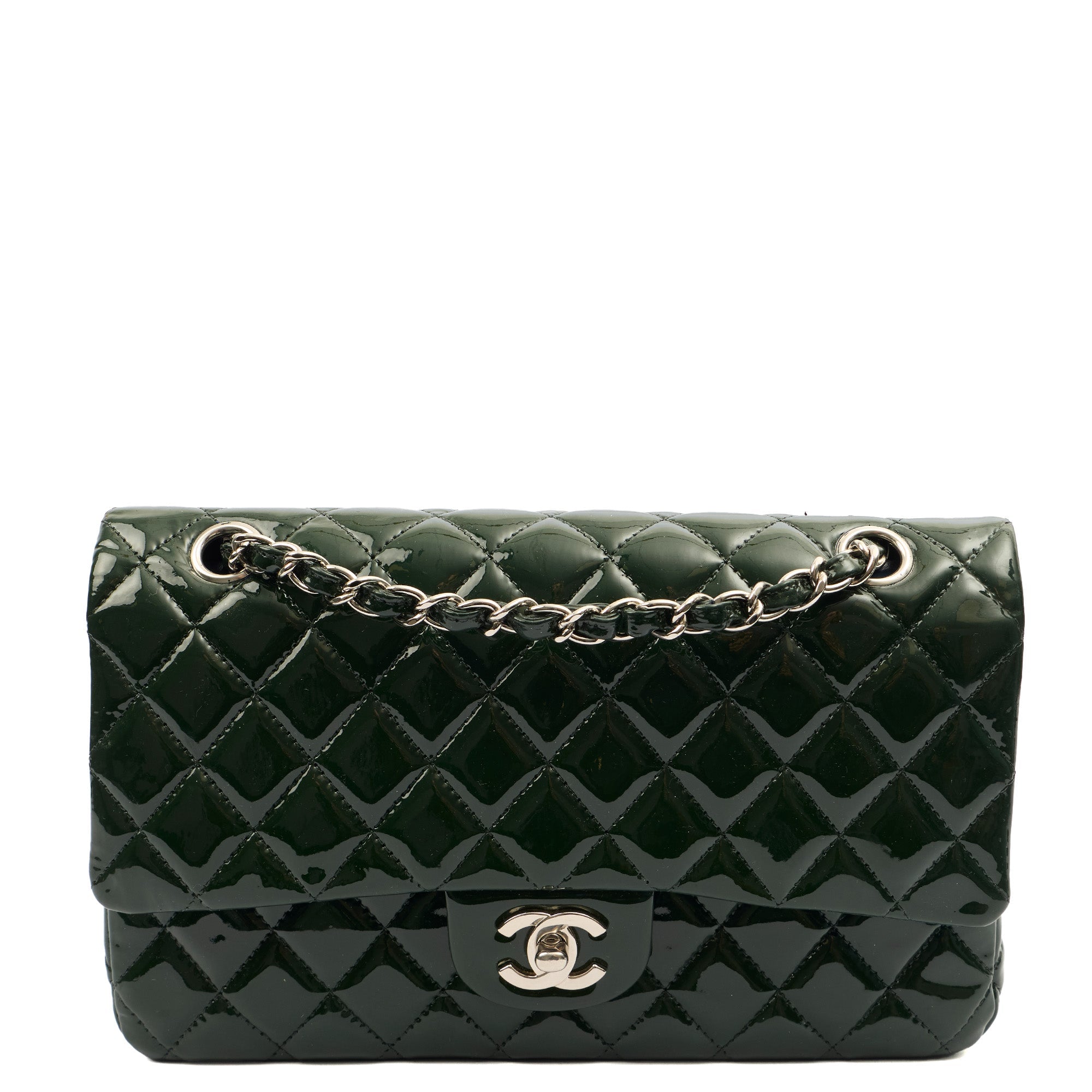 Chanel Shoulder Bag Classic Double Flap - Medium in Green, Patent Leather
