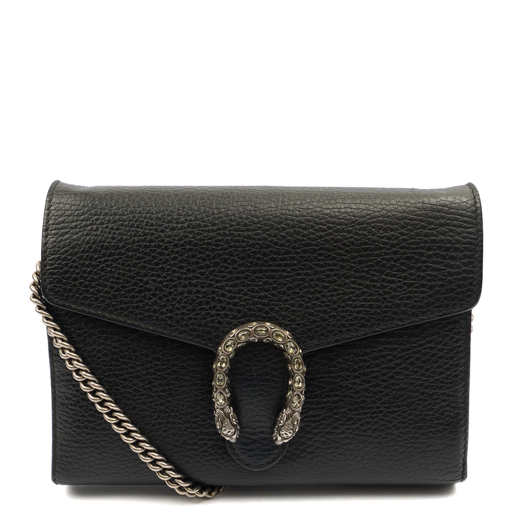 Gucci Clutch Dionysus Chain Wallet in Black, Leather