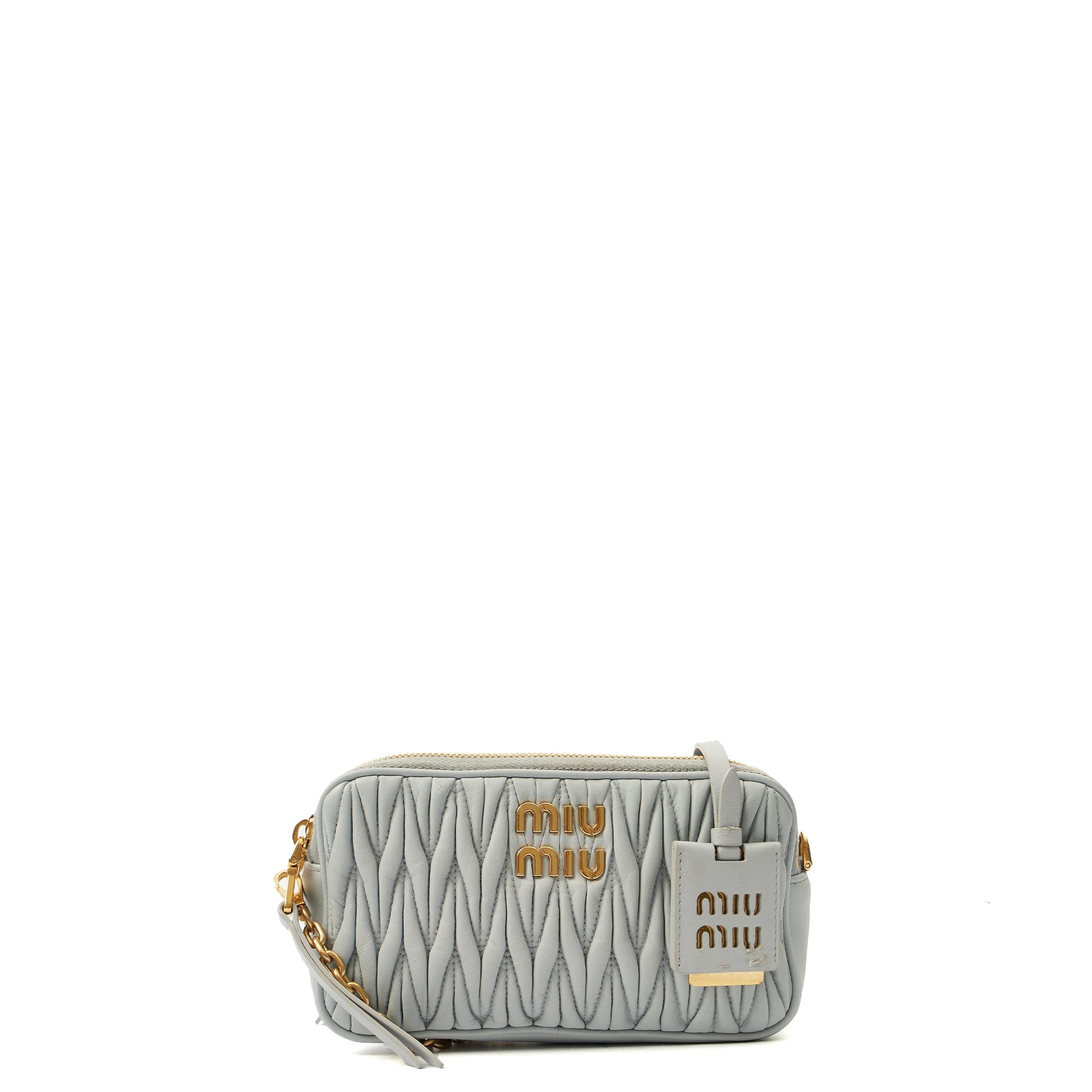 Miu Miu Cross Body Matelasse Crossbody in Blue, Leather