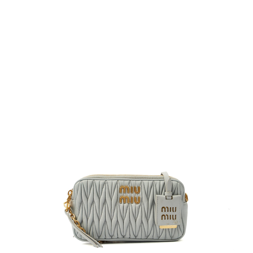 Miu Miu Cross Body Matelasse Crossbody in Blue, Leather