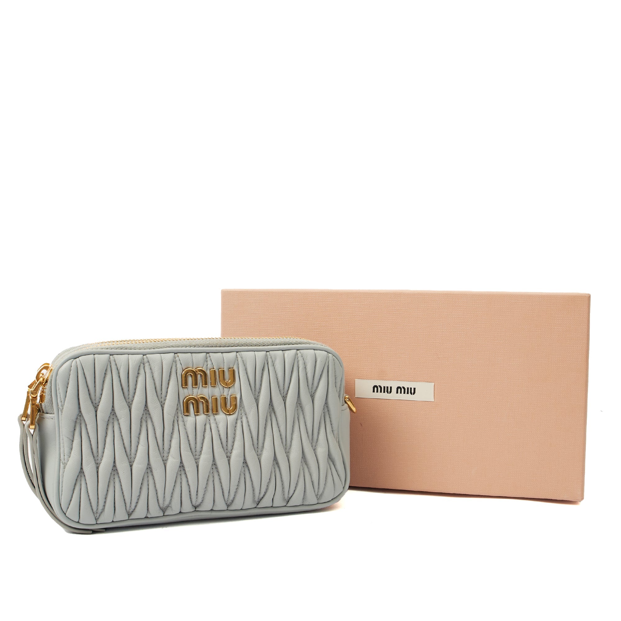 Miu Miu Cross Body Matelasse Crossbody in Blue, Leather