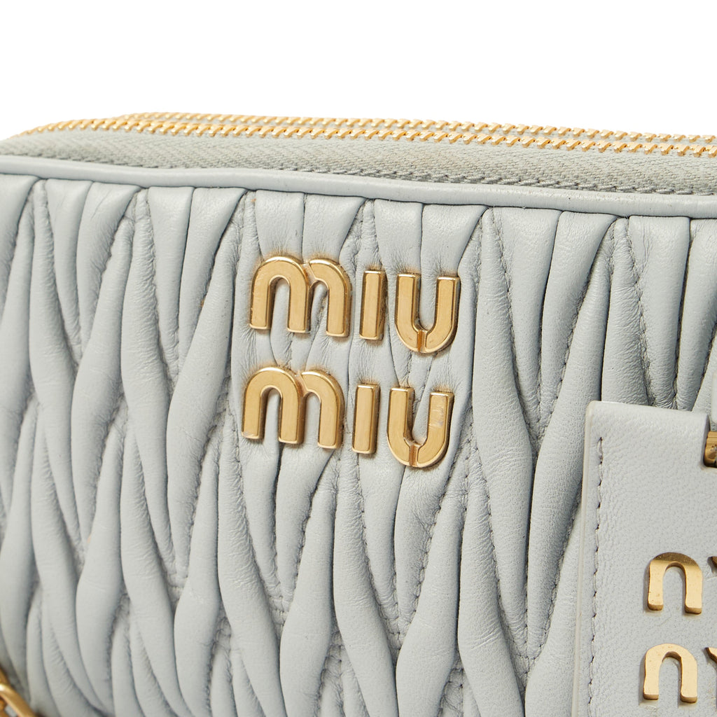 Miu Miu Cross Body Matelasse Crossbody in Blue, Leather
