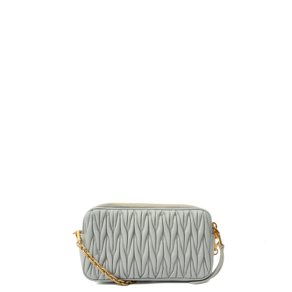 Miu Miu Cross Body Matelasse Crossbody in Blue, Leather
