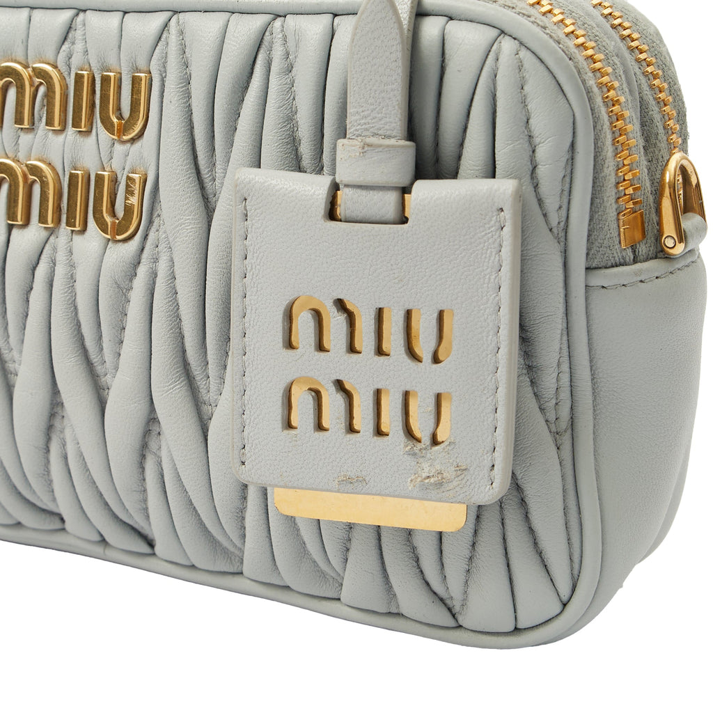 Miu Miu Cross Body Matelasse Crossbody in Blue, Leather