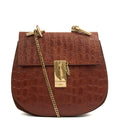 Chloe Cross Body Drew Small Shoulder Bag in Brown, Embossed Croco Calfskin