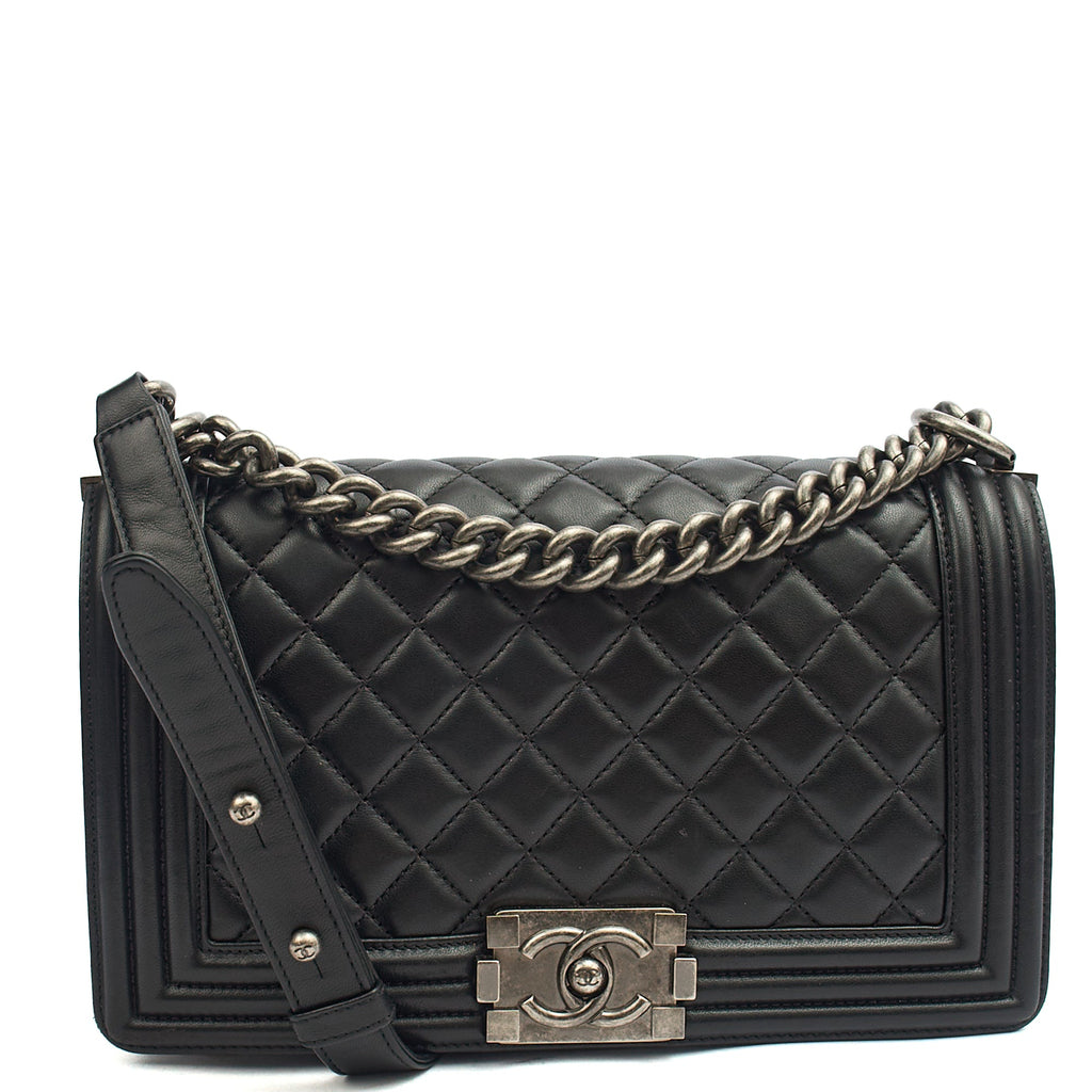 Chanel Shoulder Bag Boy - Medium in Black, Lambskin Leather