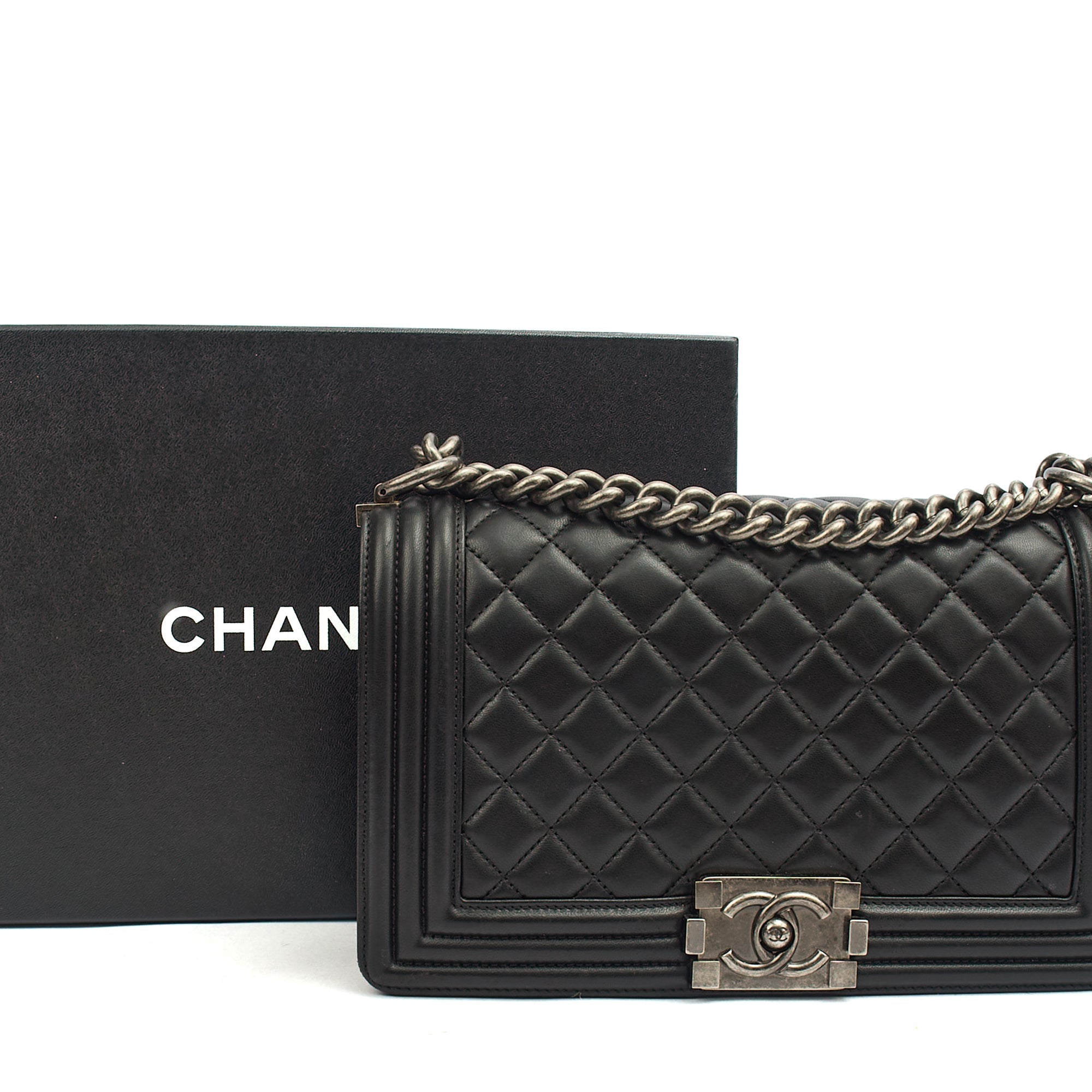 Chanel Shoulder Bag Boy - Medium in Black, Lambskin Leather