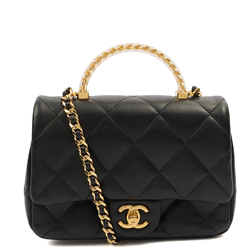 Chanel Top Handle Flap Bag with Top Handle - Small in Black, Lambskin Leather