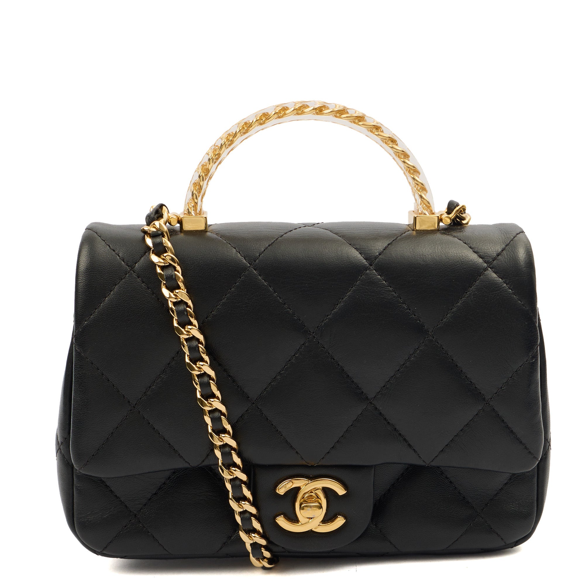 Chanel Top Handle Flap Bag with Top Handle - Small in Black, Lambskin Leather