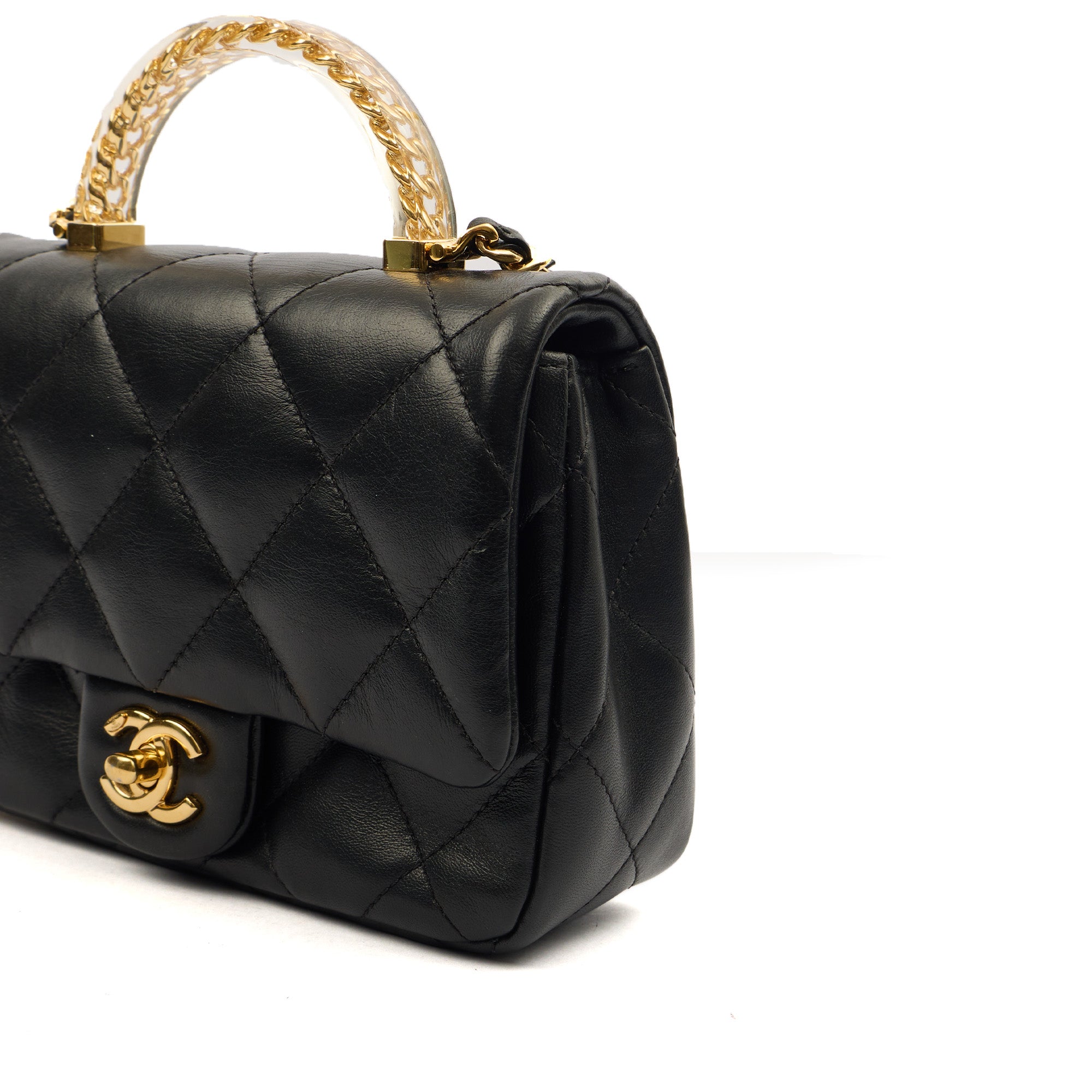 Chanel Top Handle Flap Bag with Top Handle - Small in Black, Lambskin Leather