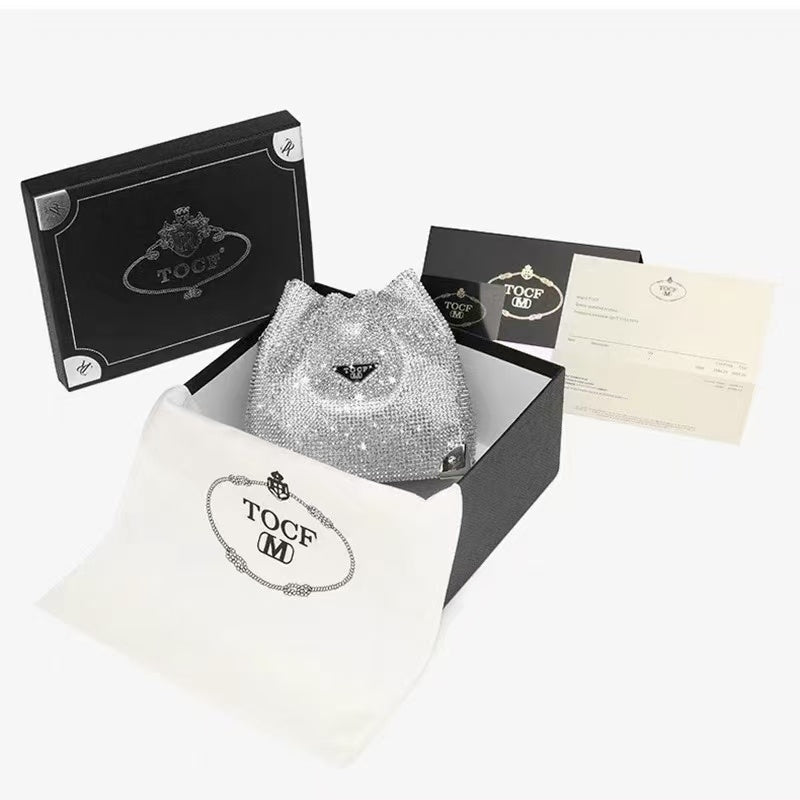 TOCF Brand Orignal Bucket Bag | Bridal purse for wedding | Crystal Diamond With Box and Invoices | 1400-1