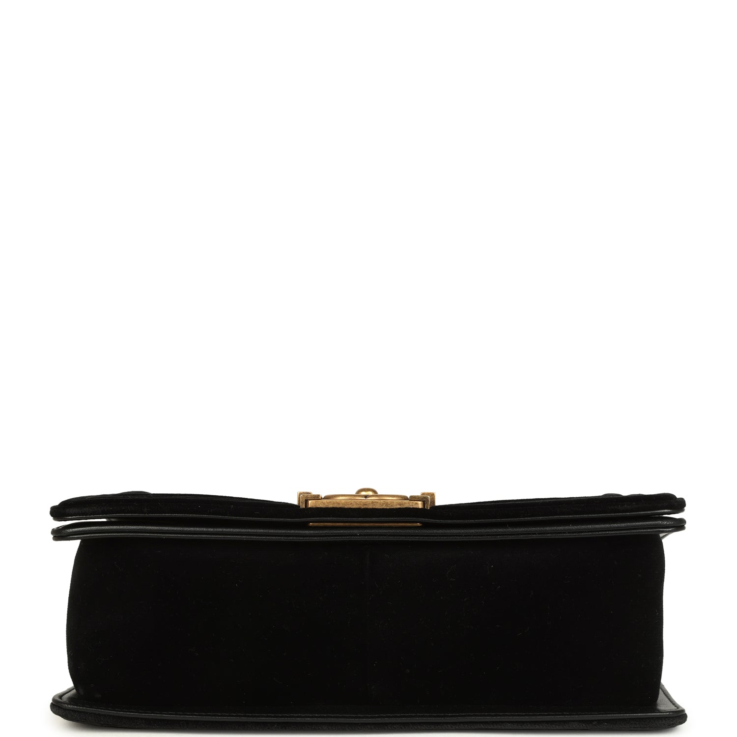 Pre-owned Chanel Medium Boy Bag Black Chevron Velvet Antique Gold Hardware