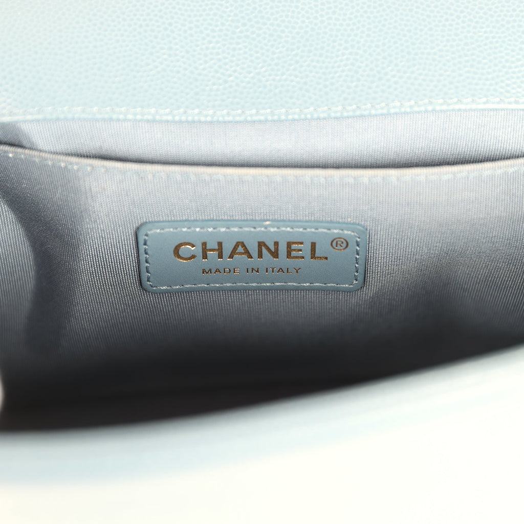 Pre-owned Chanel Medium Chevron Boy Bag Blue Caviar Light Gold Hardware