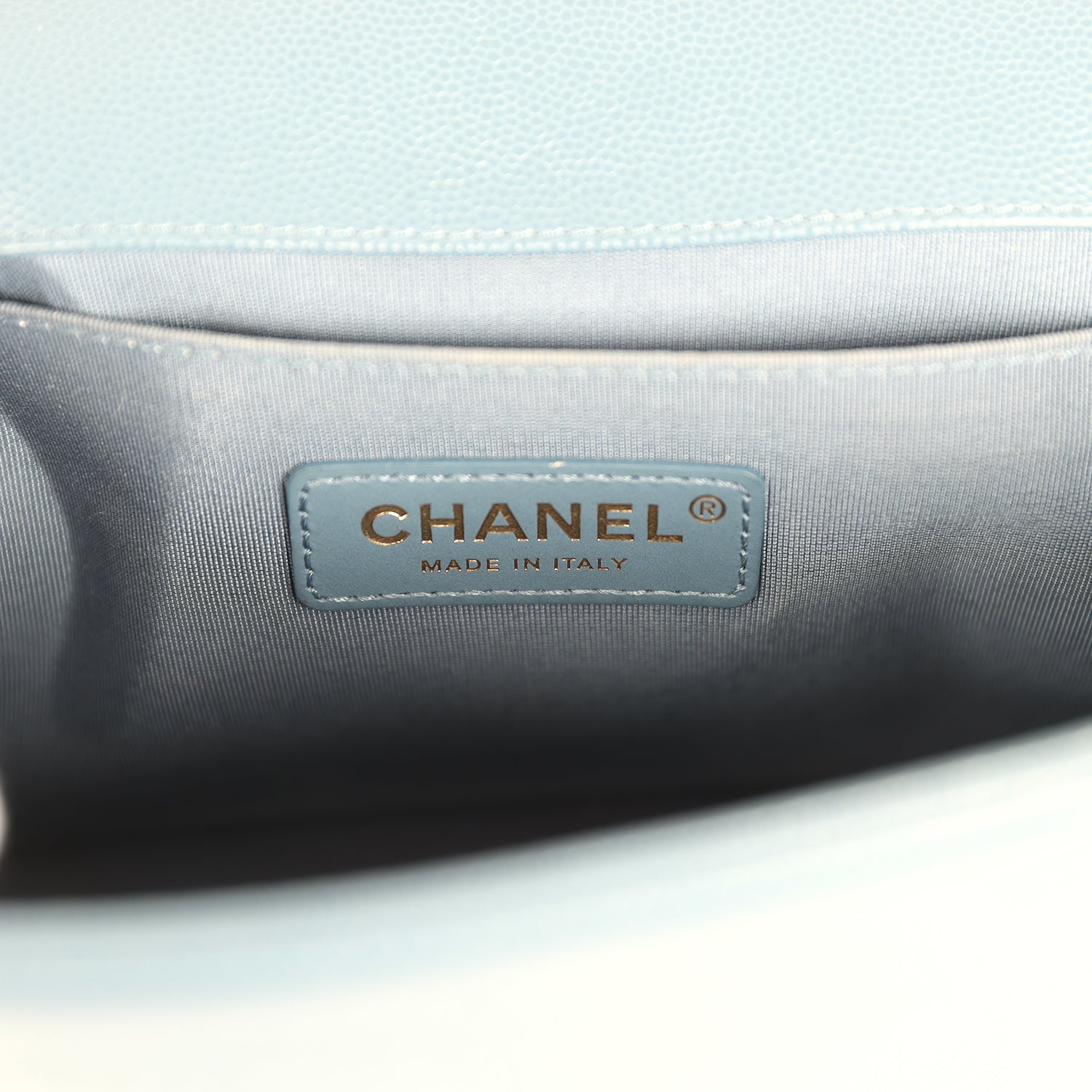 Pre-owned Chanel Medium Chevron Boy Bag Blue Caviar Light Gold Hardware