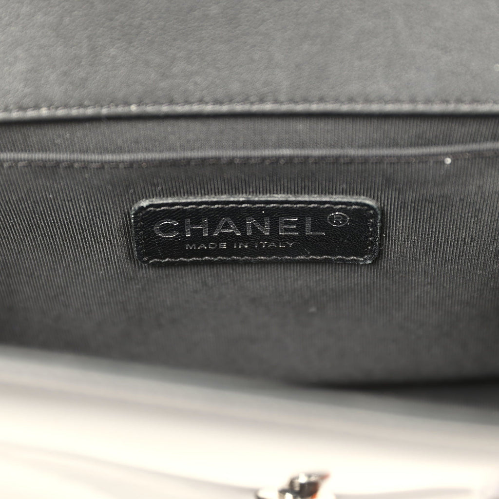 Pre-owned Chanel Medium Boy Bag Black Patent Silver Hardware