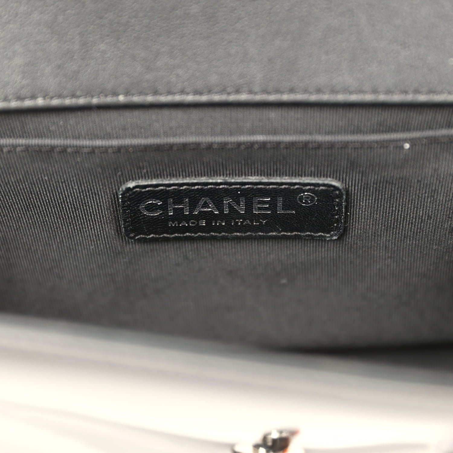 Pre-owned Chanel Medium Boy Bag Black Patent Silver Hardware