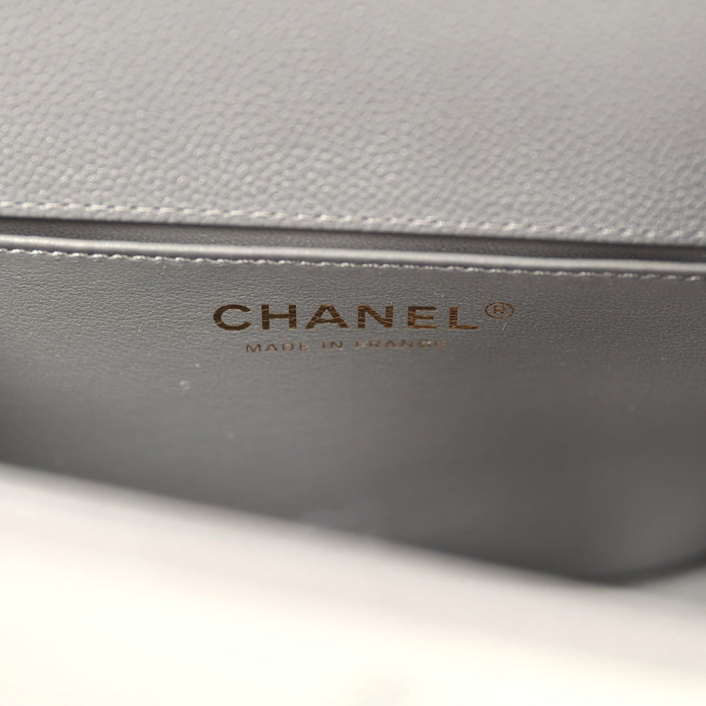 Chanel Small Boy Messenger Bag Dark Grey Shiny Caviar Antique Gold Hardware