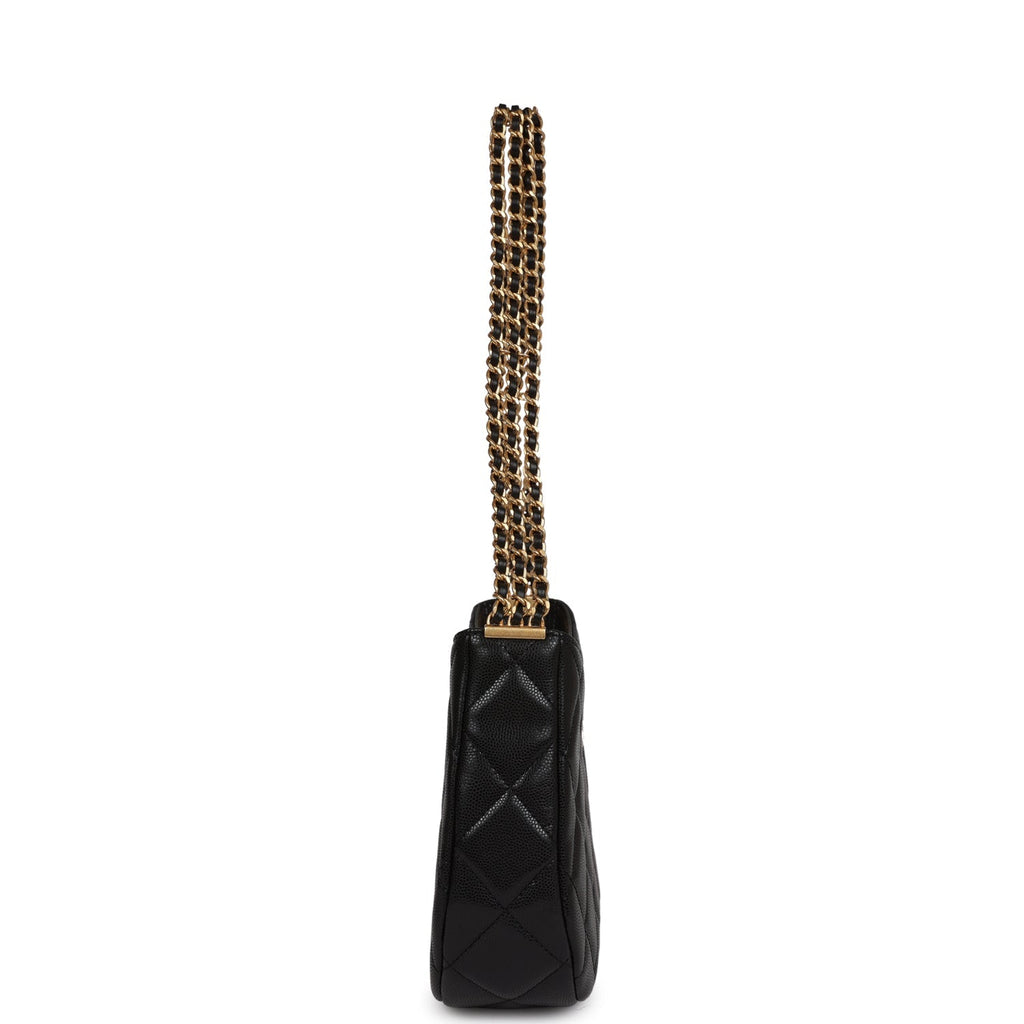 Chanel Hobo Bag Black Shiny Caviar Brushed Gold Hardware