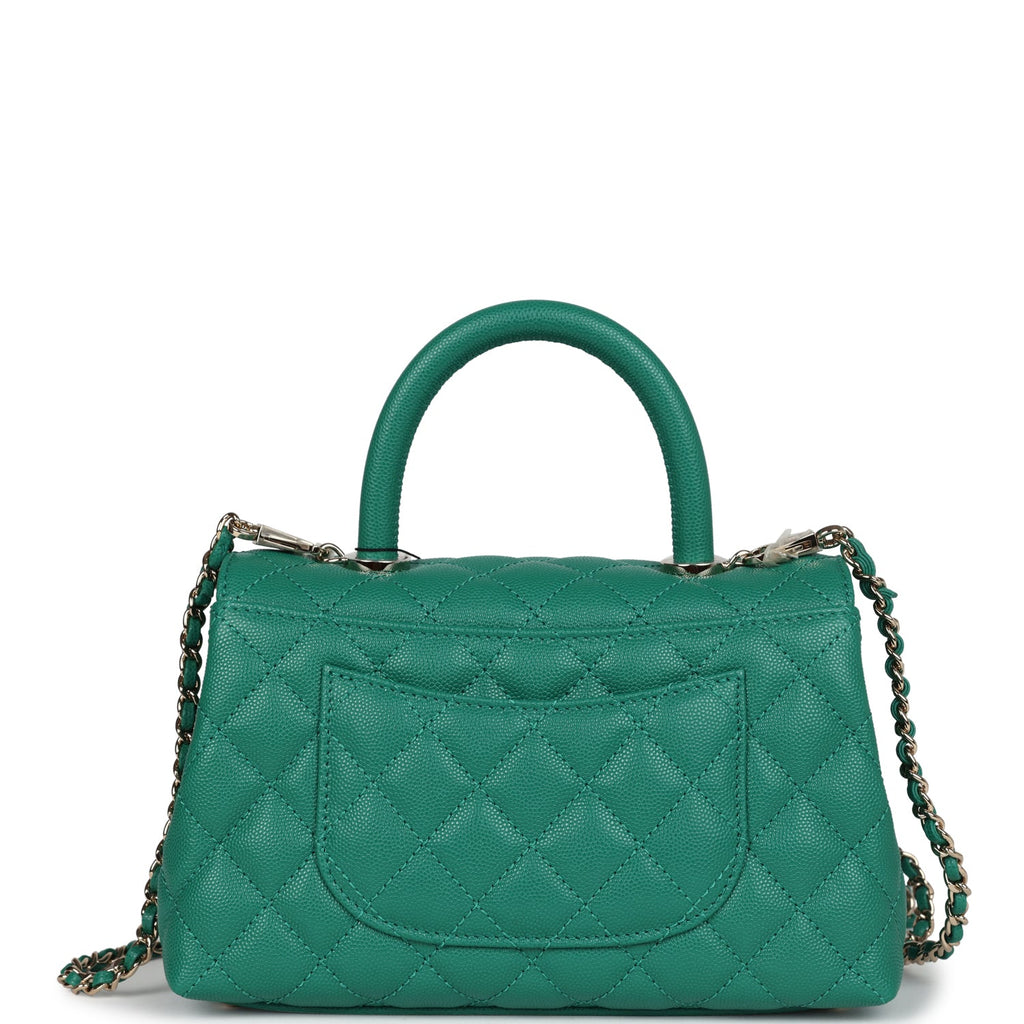 Chanel Mini Coco Top Handle Flap Bag Dark Green Caviar Light Gold Hardware
