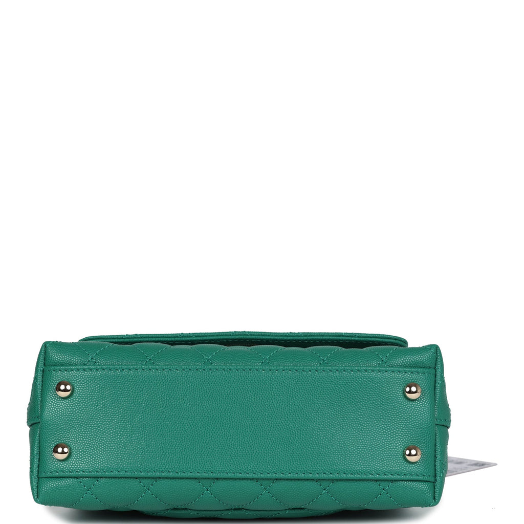 Chanel Mini Coco Top Handle Flap Bag Dark Green Caviar Light Gold Hardware