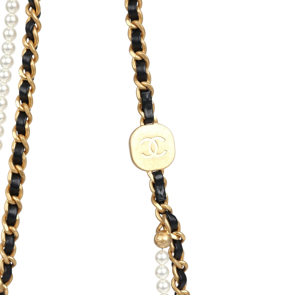 Chanel Mini Pearly Chain Flap Bag Black Lambskin Brushed Gold Hardware