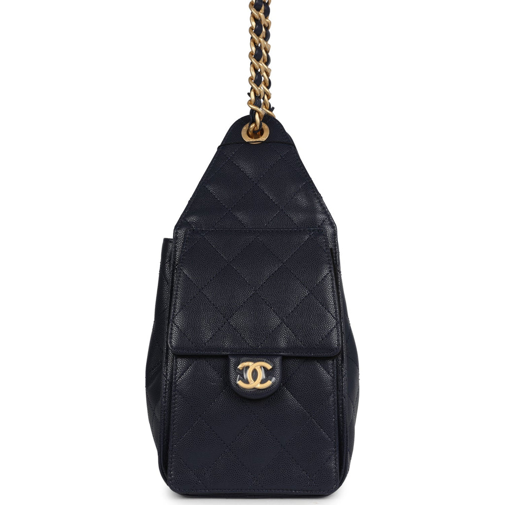 Chanel Small 25 Hobo Bag Dark Navy Caviar Antique Gold Hardware