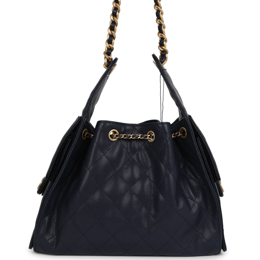 Chanel Small 25 Hobo Bag Dark Navy Caviar Antique Gold Hardware