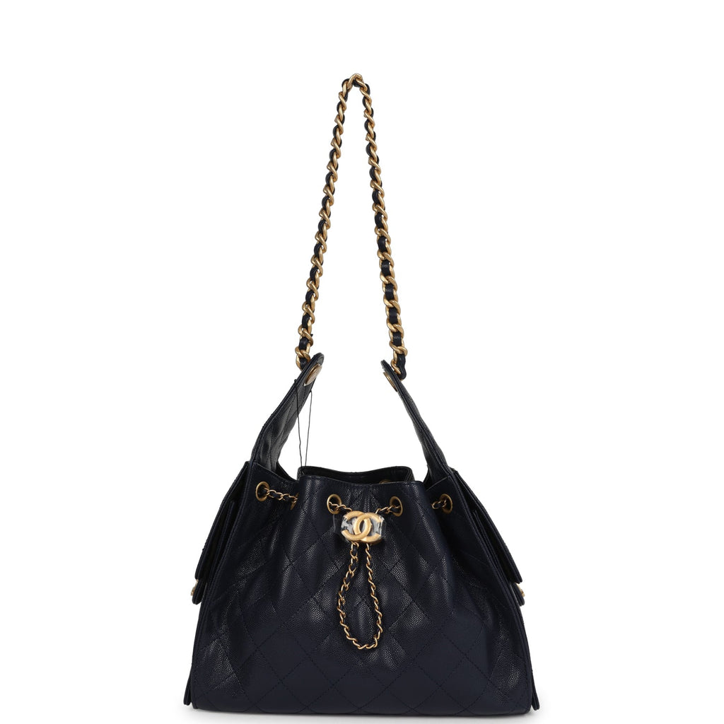 Chanel Small 25 Hobo Bag Dark Navy Caviar Antique Gold Hardware