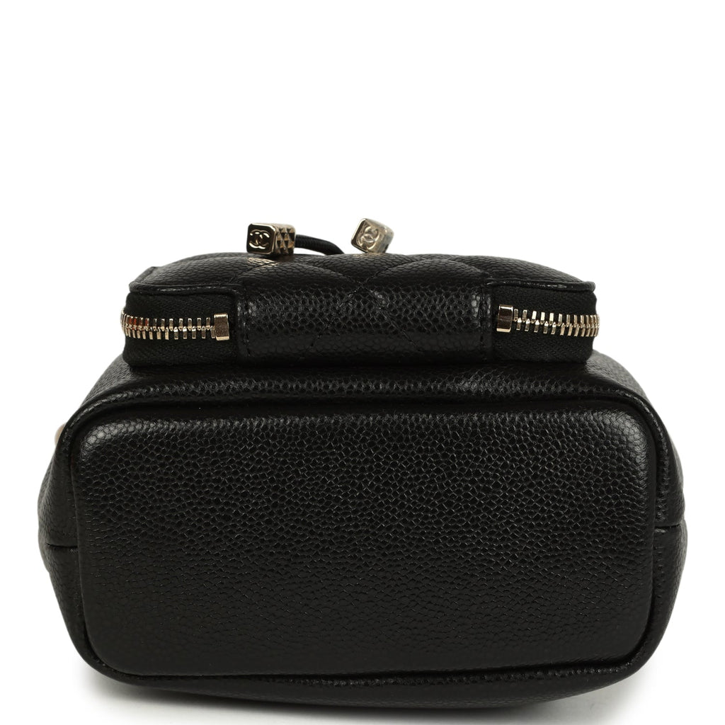Chanel Mini Top Handle Bucket Bag with Chain Black Shiny Caviar Light Gold Hardware
