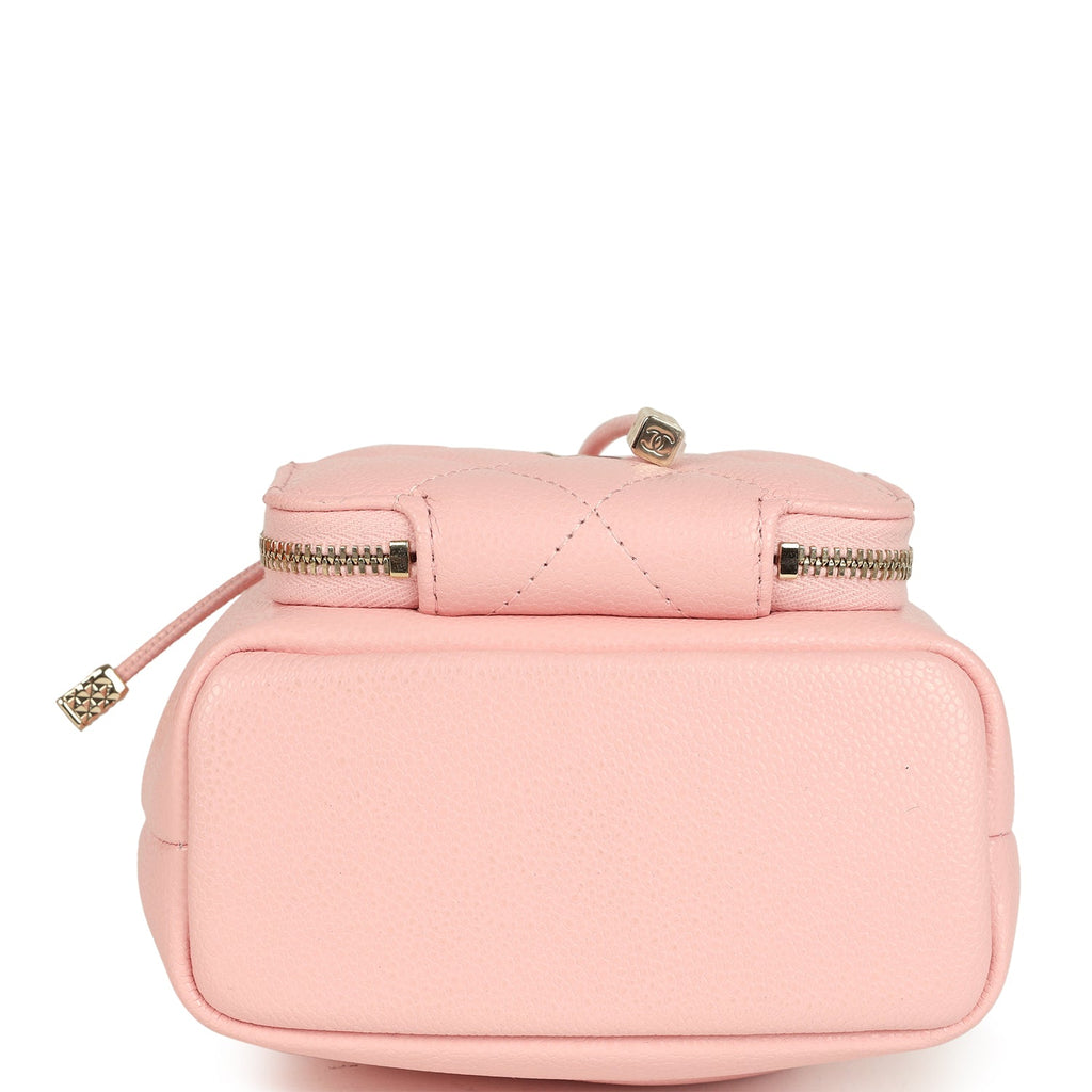 Chanel Mini Top Handle Bucket Bag with Chain Pink Shiny Caviar Light Gold Hardware