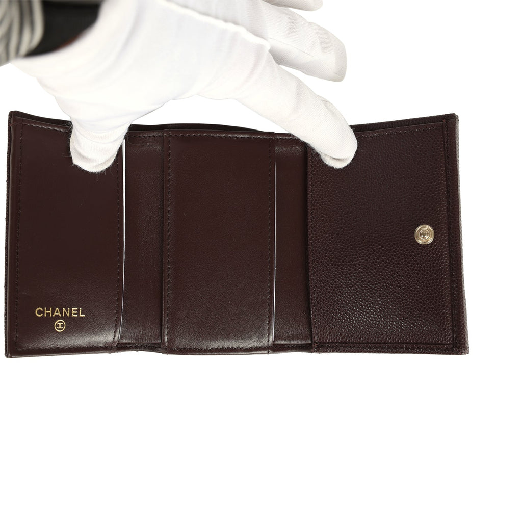 Chanel Small Classic Flap Wallet Dark Brown Shiny Caviar Light Gold Hardware
