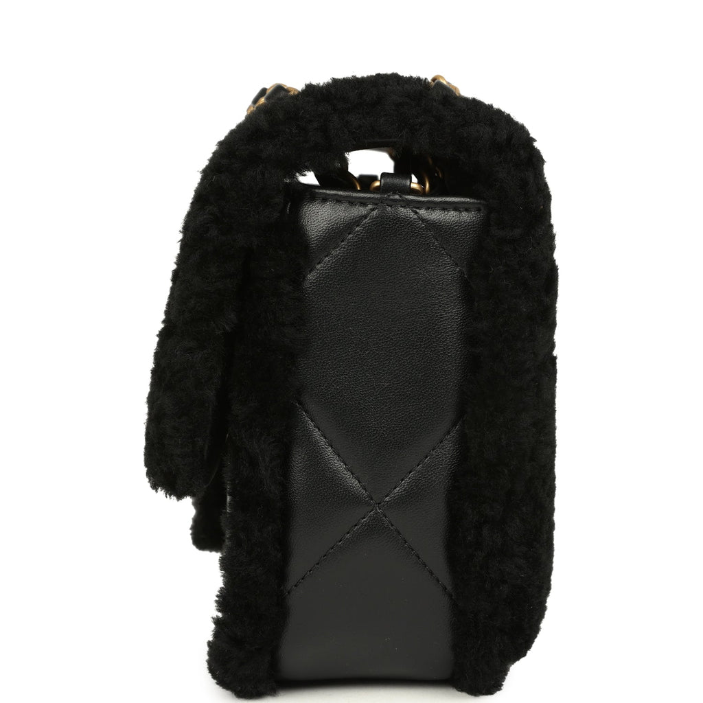 Chanel Medium Shearling Flap Bag Black Lambskin Brushed Gold Hardware