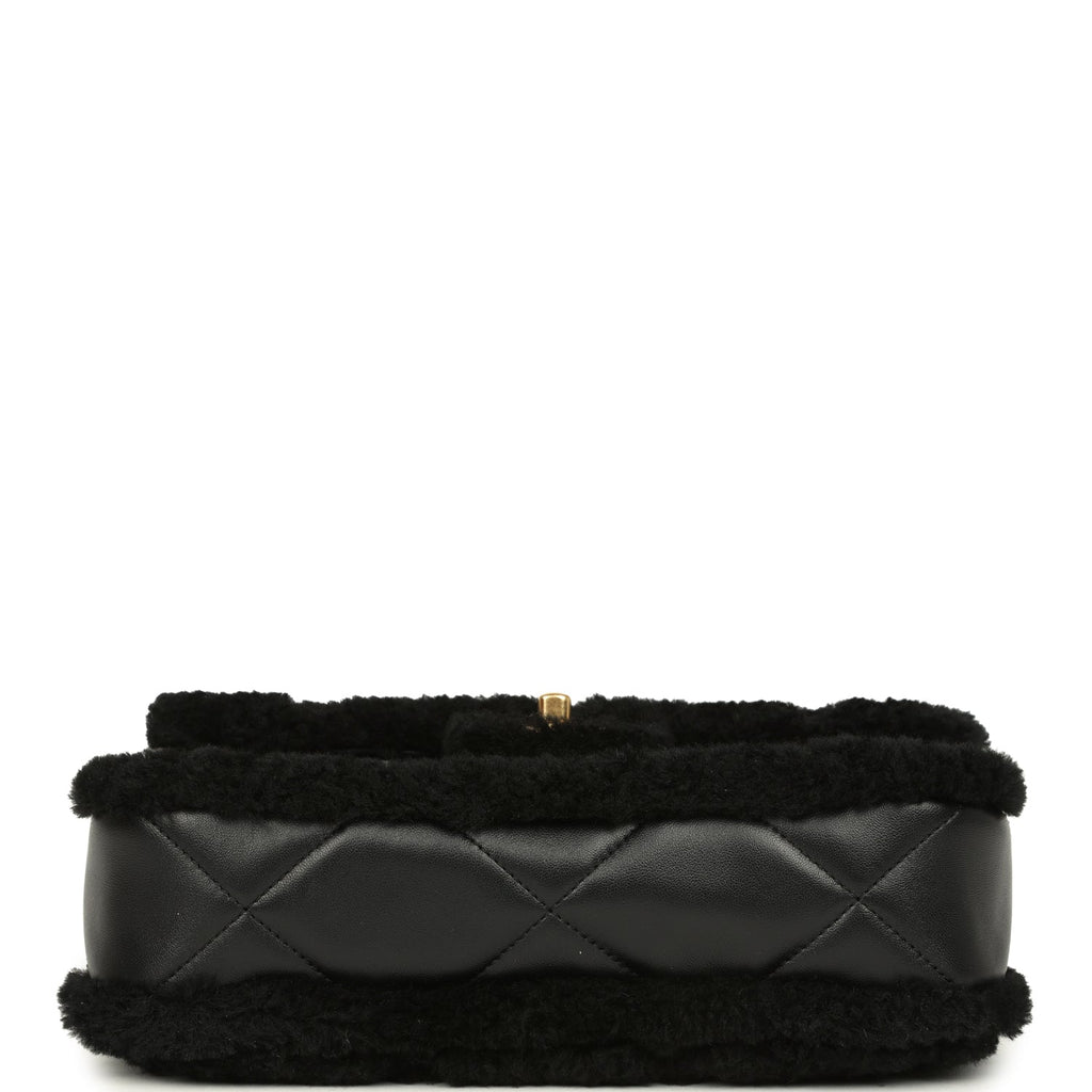 Chanel Medium Shearling Flap Bag Black Lambskin Brushed Gold Hardware