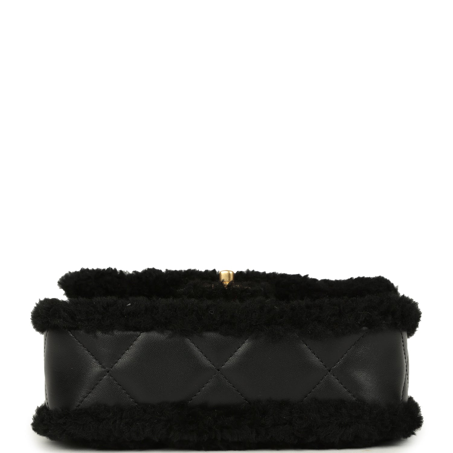 Chanel Mini Shearling Flap Bag Black Lambskin Brushed Gold Hardware