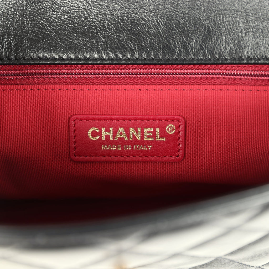 Chanel Small Pearl Flap Bag Black Shiny Calfskin Brushed Gold Hardware