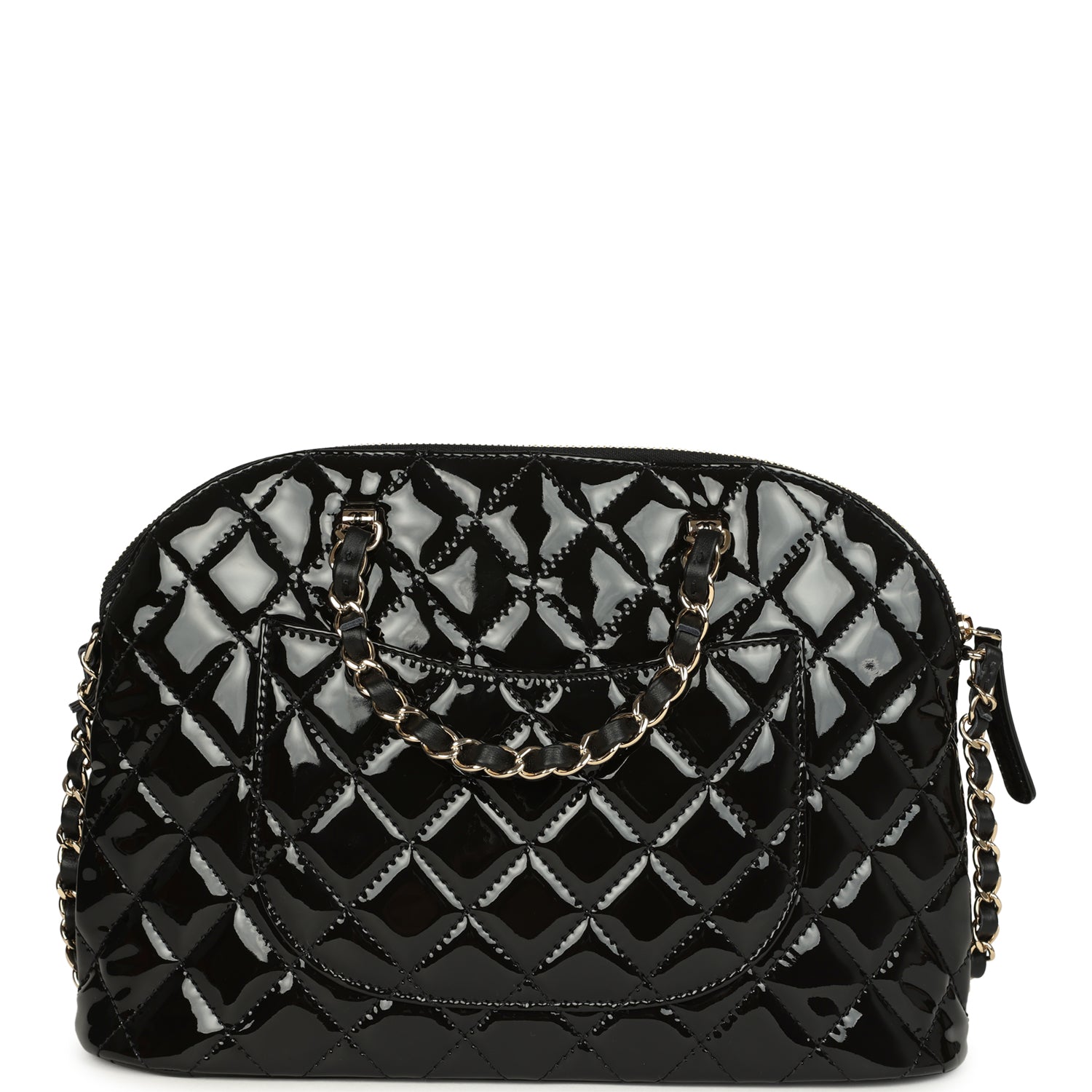 Chanel Top Handle Shopping Bag Black Patent Leather Gold Hardware
