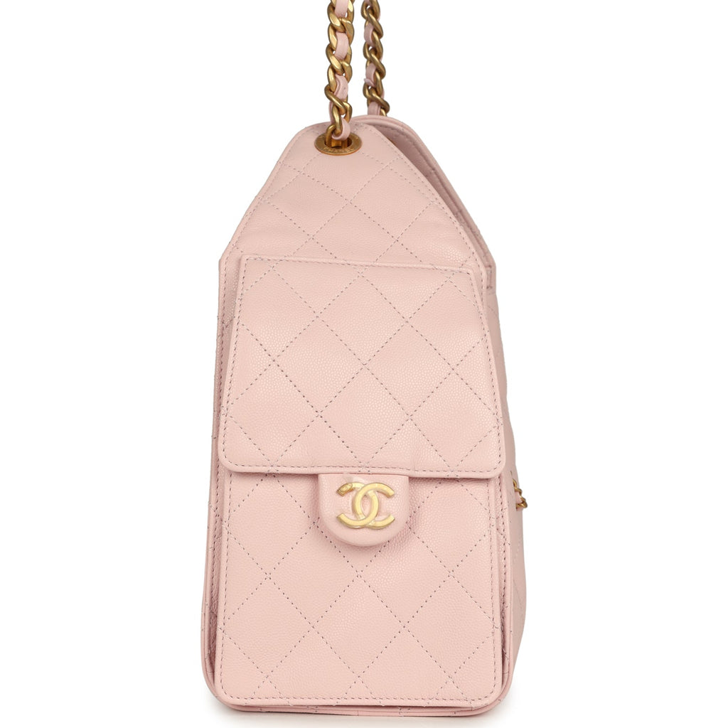 Chanel Small 25 Hobo Bag Light Pink Caviar Antique Gold Hardware