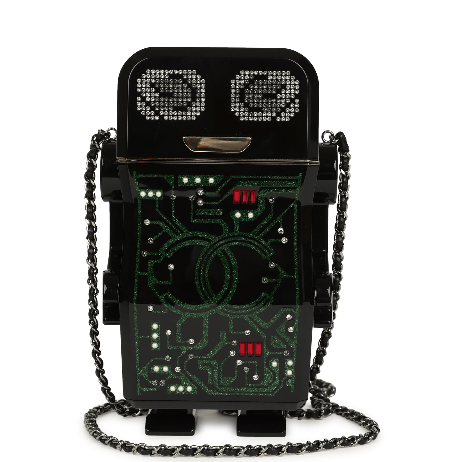 Pre-owned Chanel Limited Edition Robot Minaudière Bag Black Plexiglass and Crystals Ruthenium Hardware