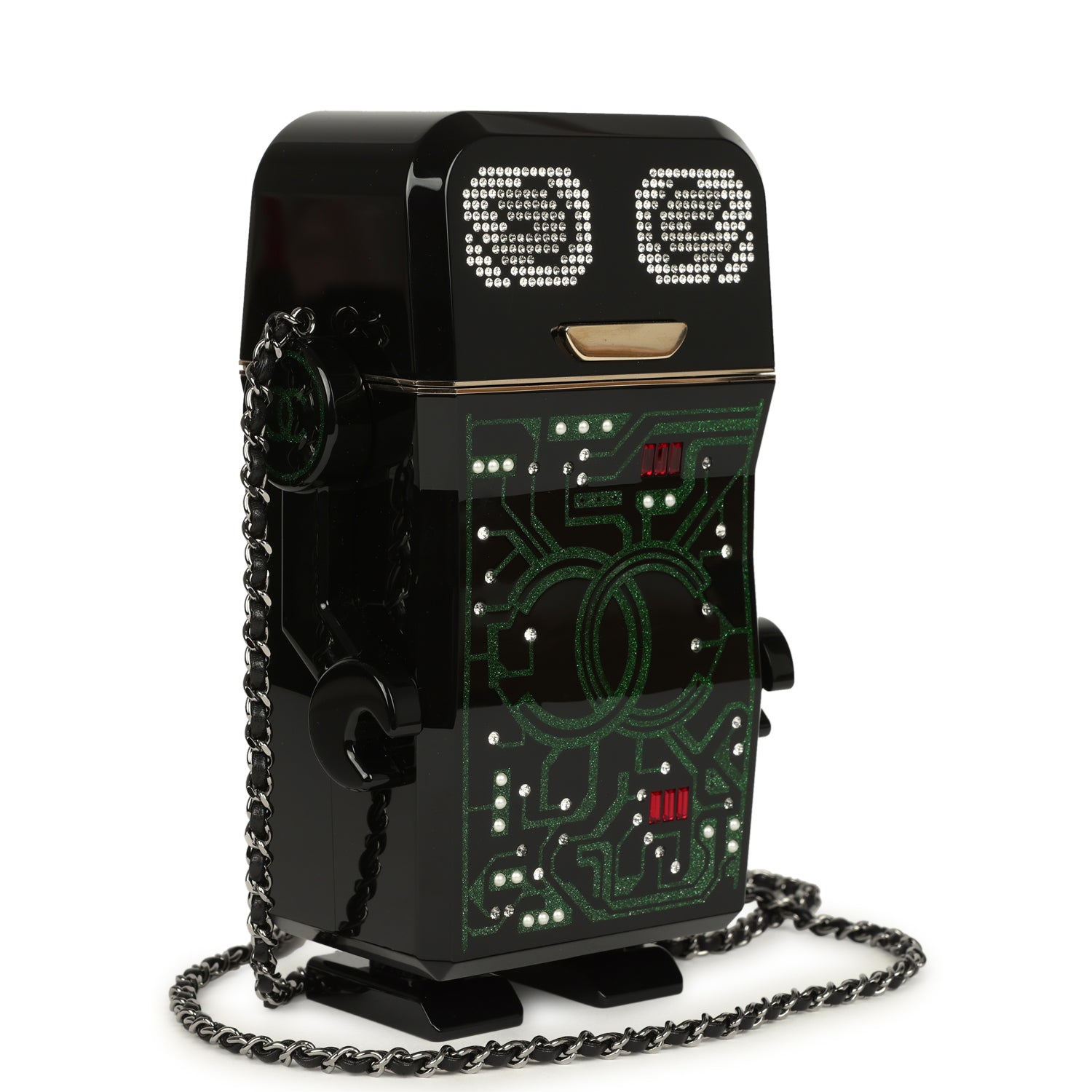 Pre-owned Chanel Limited Edition Robot Minaudière Bag Black Plexiglass and Crystals Ruthenium Hardware