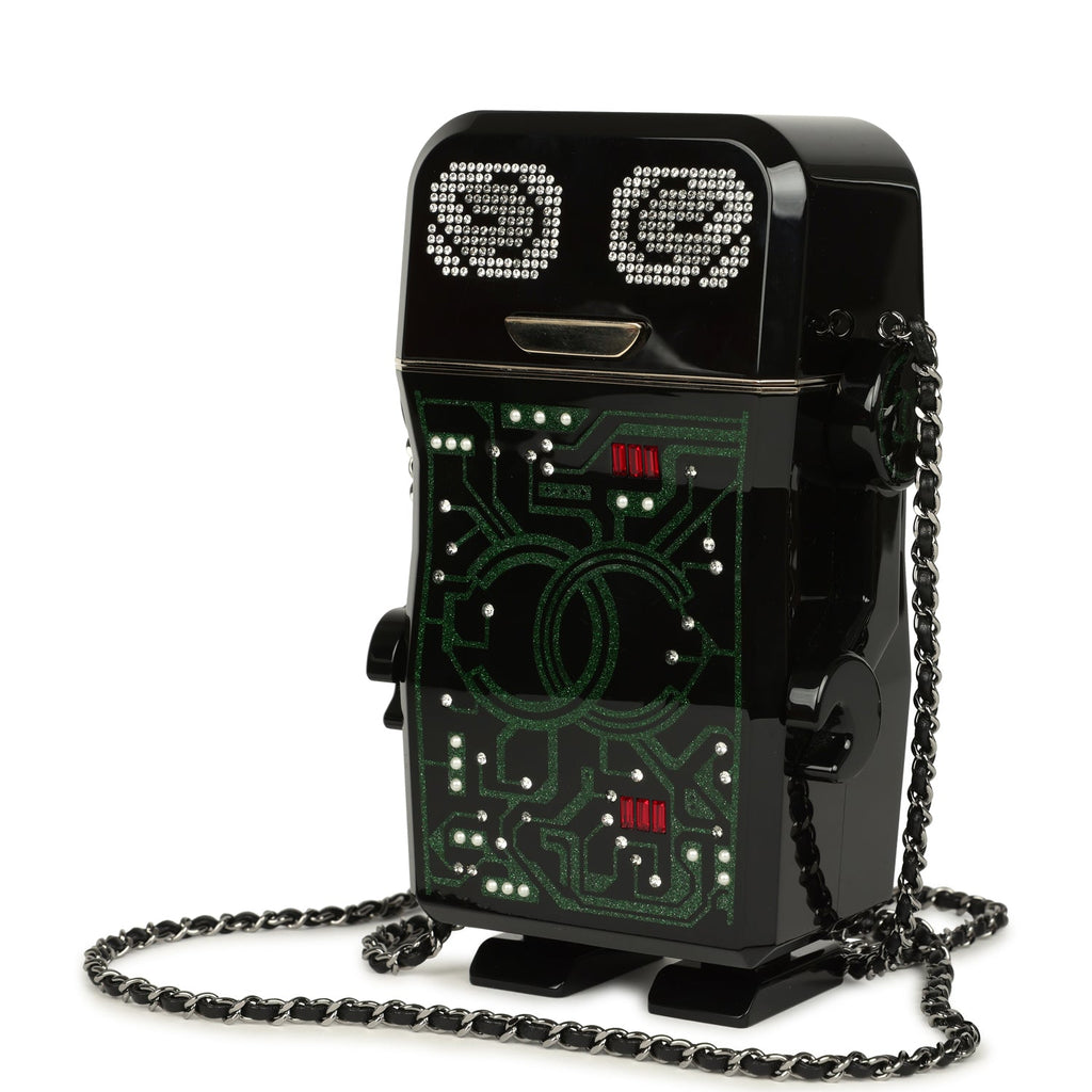 Pre-owned Chanel Limited Edition Robot Minaudière Bag Black Plexiglass and Crystals Ruthenium Hardware