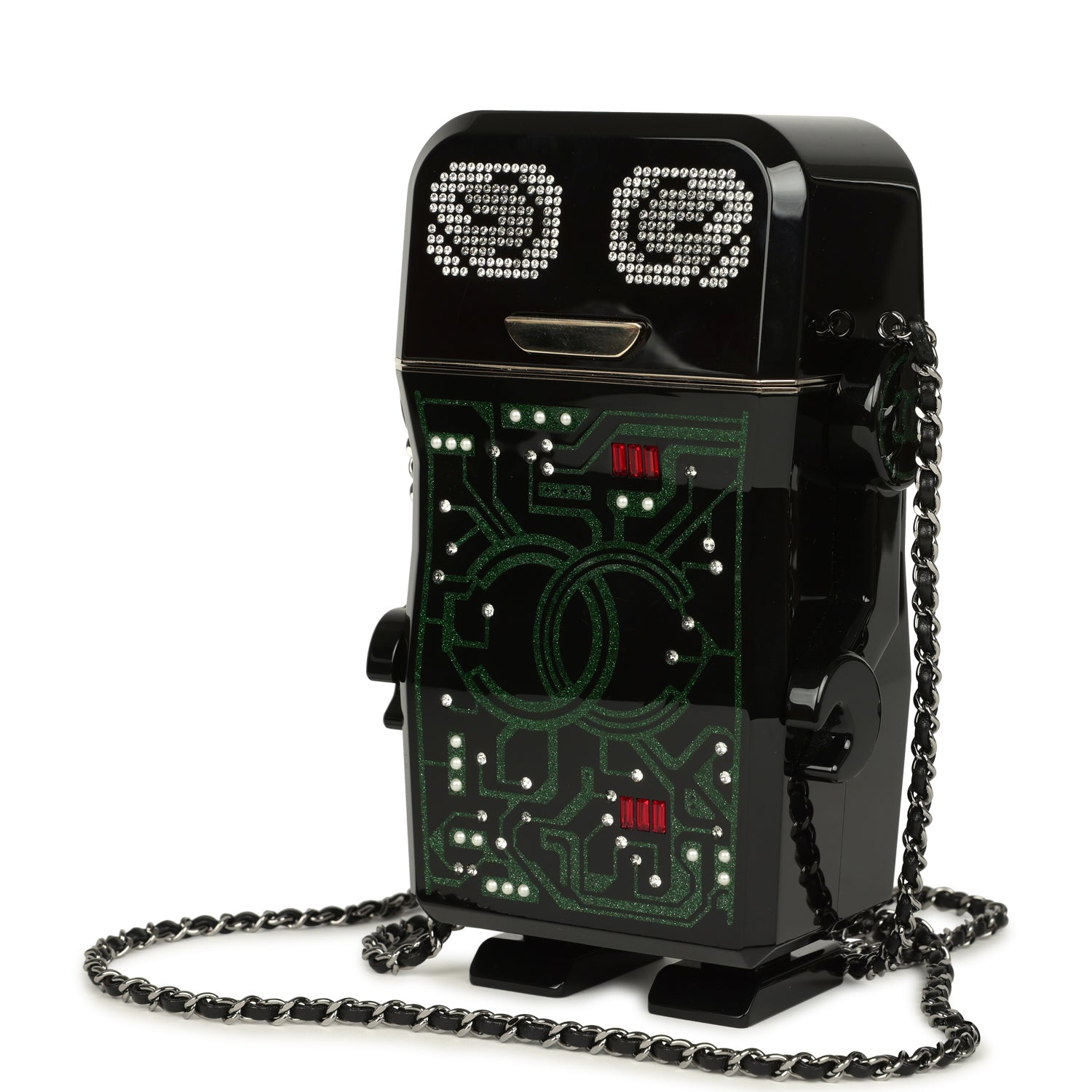 Pre-owned Chanel Limited Edition Robot Minaudière Bag Black Plexiglass and Crystals Ruthenium Hardware