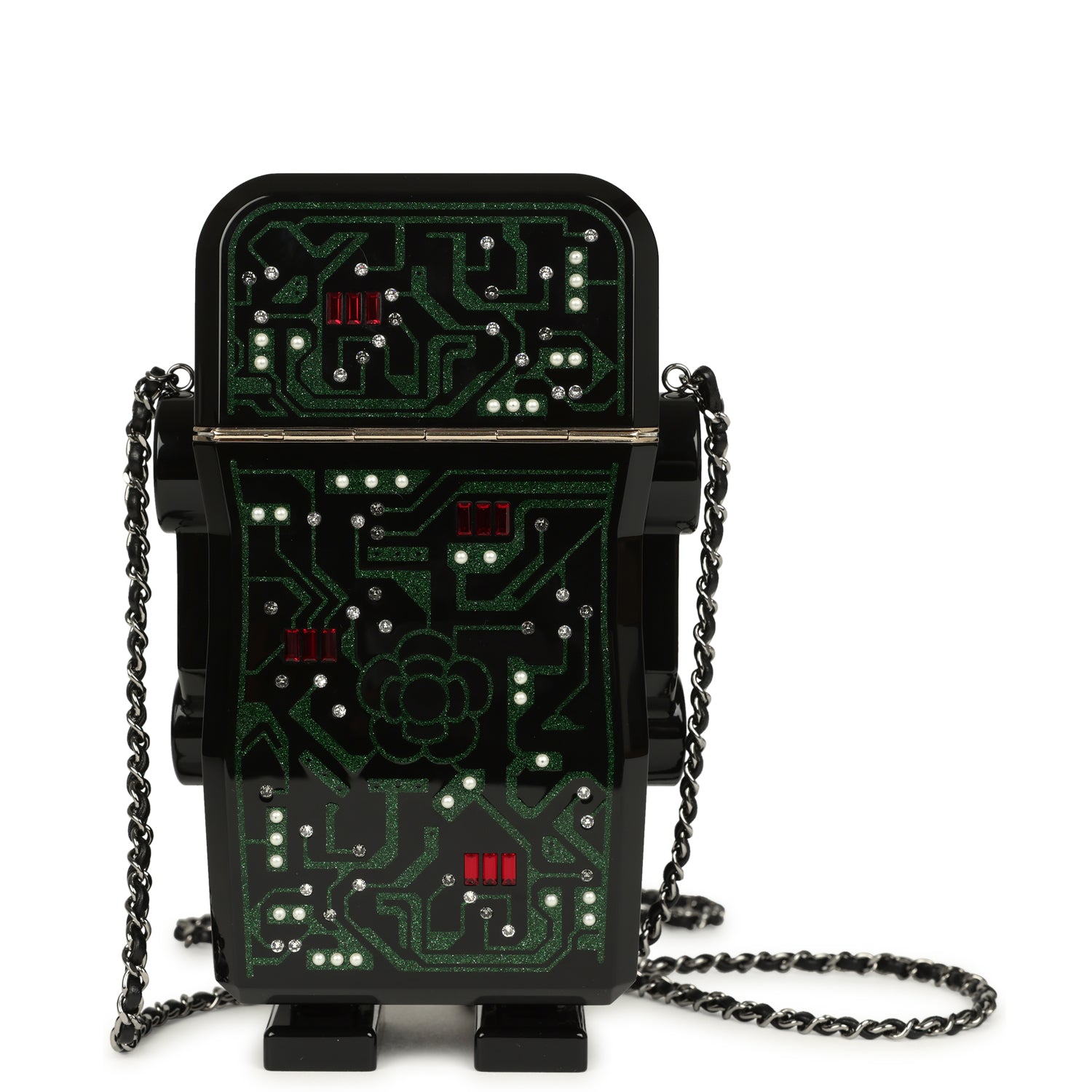 Pre-owned Chanel Limited Edition Robot Minaudière Bag Black Plexiglass and Crystals Ruthenium Hardware