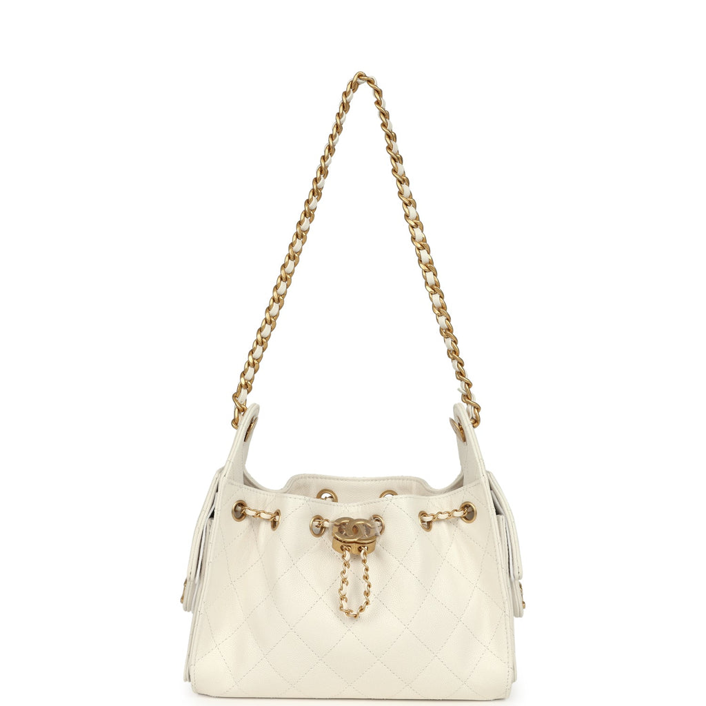 Chanel Mini 25 Hobo Bag White Caviar Antique Gold Hardware
