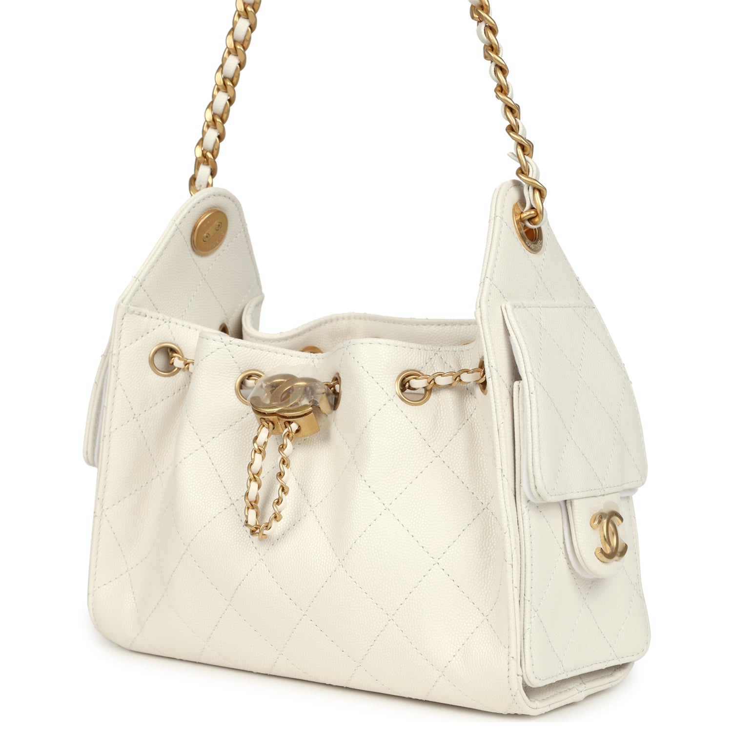 Chanel Mini 25 Hobo Bag White Caviar Antique Gold Hardware