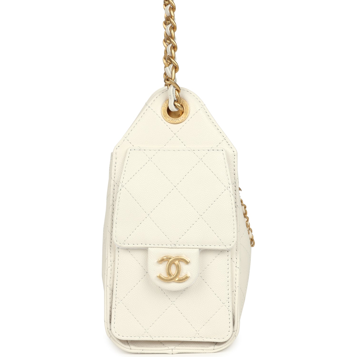 Chanel Mini 25 Hobo Bag White Caviar Antique Gold Hardware